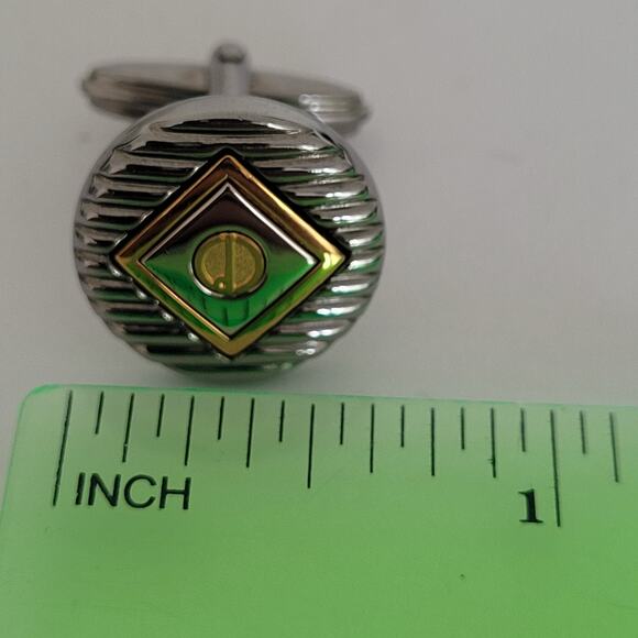 Dunhill D Cufflinks Silver Gold Tone Logo Round Designer Logo Vintage Geometric - Picture 7 of 7